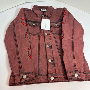 Asaali Jean Co Red Acid Wash Denim Jacket XS Streetwear LA